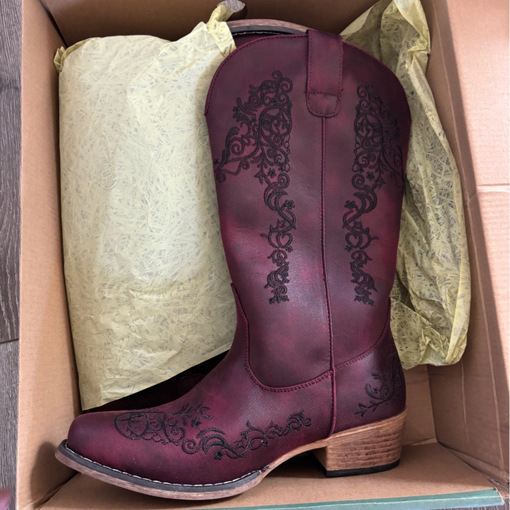 Roper Judith Burgundy Embroidered Scroll Riley Cowboy Boot Women's 7.5 NEW